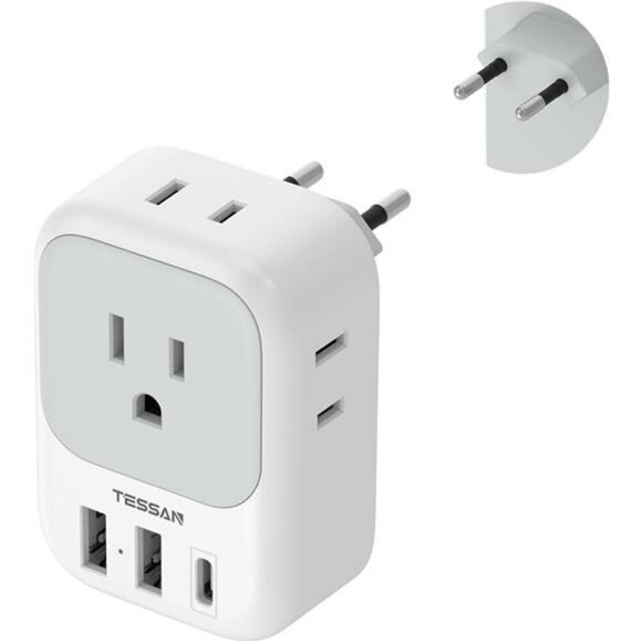 Travel Plug Adapter USB C TESSAN International Plug Adapter with 4 AC Outlets a - Picture 1 of 7
